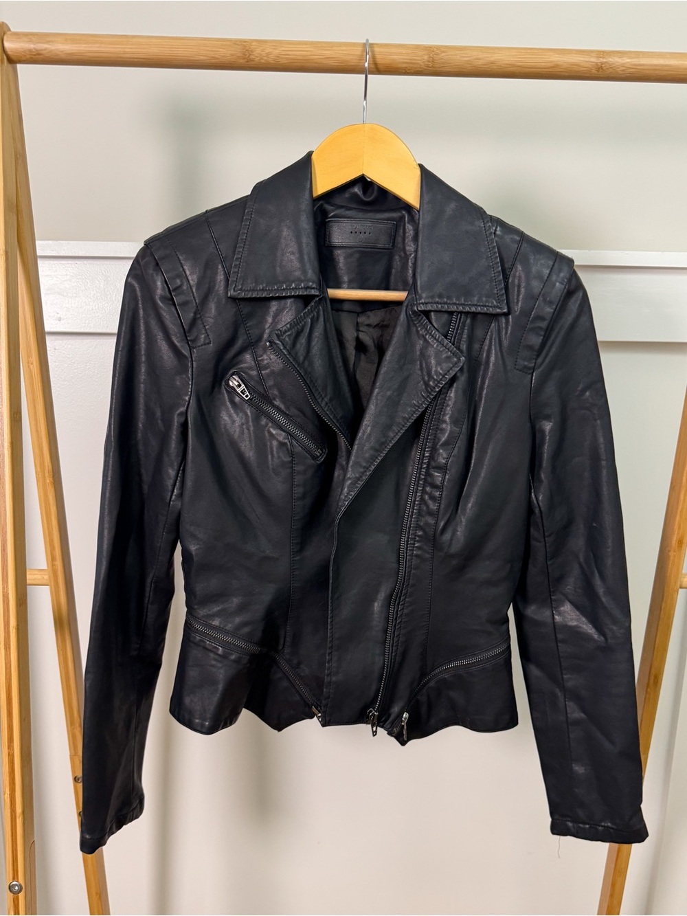 Blank NYC Black Leather Moto Jacket with Zipper Detail